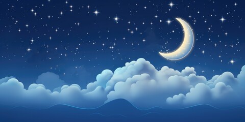 Naklejka na ściany i meble A night sky with a crescent and stars. Good night background.