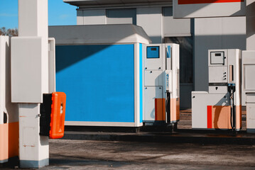 Empty Gas Station. Fuel Tank of the Petroleum Station. Concept of flammable environment. Explosion...