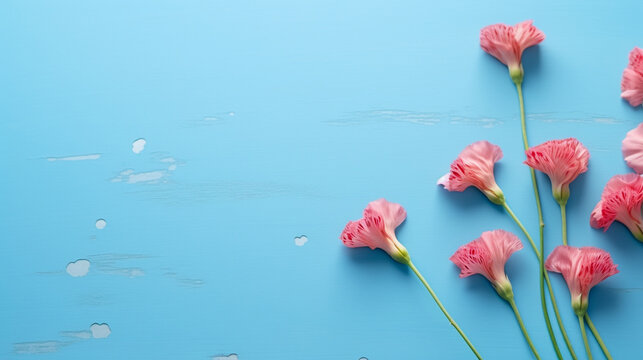 pink tulips on blue sky HD 8K wallpaper Stock Photographic Image 