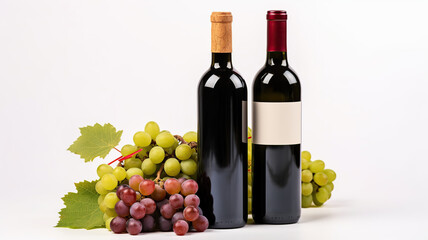 bottle of wine ripe grapes and wine bottles corks