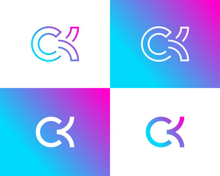 Letter CK monogram simple shape geometric tech logo design.