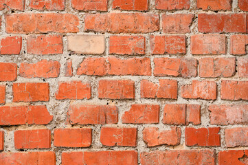 The background of the wall is made of brown bricks, laid out from a cement sand mortar