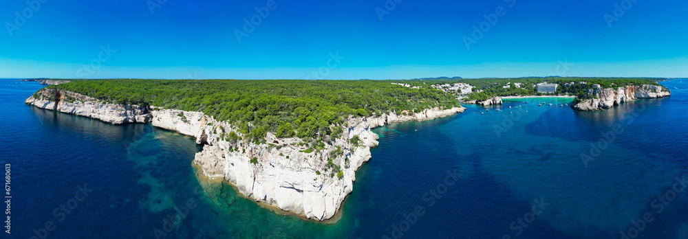 Sticker aerial view of south coast of menorca near cala galdana (balearic islands)