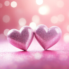 Obraz premium Two Hearts On Pink Glitter In Shiny Background
