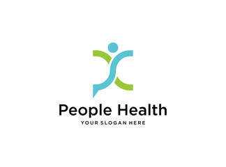 people health with letter initial PC logo design inspiration