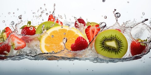 A bunch of fruit is being dropped into the water.