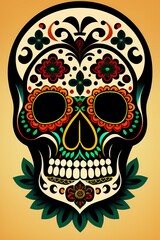 Fototapeta premium christmas skull with wings and flowers 