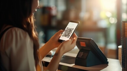 Pay online, QR codes to pay credit card bill after receiving document invoice online. payment, receive, paying electricity, digital payments, technology, scanning, financial transactions - obrazy, fototapety, plakaty