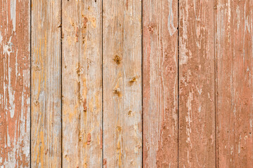 Obraz premium The background of the wall with the texture of boards painted with orange paint