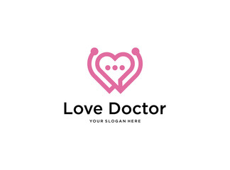 love doctor with stethoscope and chat bubble logo design