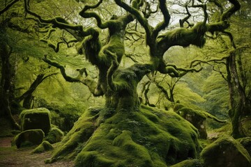 old tree covered by moss Generative AI