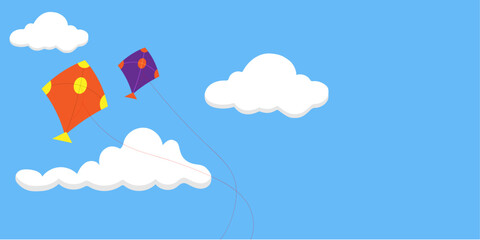 Makar Sankranti Lohri Banner With Colorful Kites in the Sky