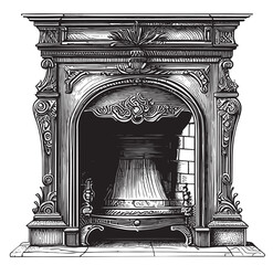 Retro fireplace hand drawn sketch Vector illustration Vintage