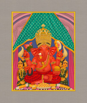 Shree Siddhivinayak Ganapati - Lord Ganesha in the style of miniature painting