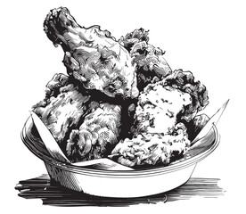 Fried chicken deep fried sketch hand drawn in doodle style