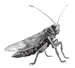 Grasshopper insect hand drawn sketch doodle style Vector illustration