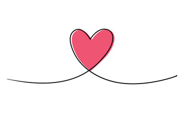 Continuous line drawing art. Pink heart hand drawn with black line 