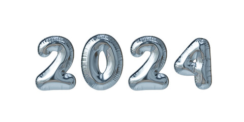 Metallic Blue Balloon 2024 3D shape for New Year's Eve. Celebration of the year 2024, new year party.