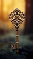 A metal key with an ornate design on it.