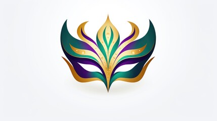 A green and purple mask on a white background. Mardi Gras decorative element.