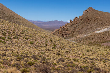 Traveling the famous Ruta40 in the scenic Argentinian highlands - fantastic views while driving through colorful and remarkably shaped mountains and watching wildlife in high altitude in South America