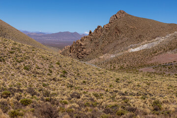 Traveling the famous Ruta40 in the scenic Argentinian highlands - fantastic views while driving through colorful and remarkably shaped mountains and watching wildlife in high altitude in South America