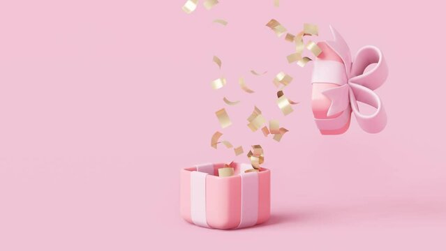 3d animation footage. Open gift box with confetti bomb effect from inside