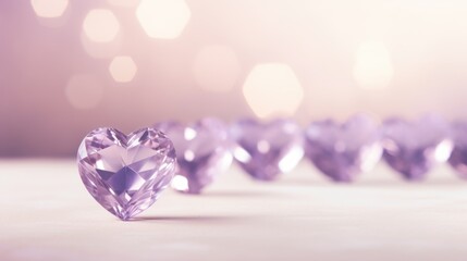 A group of purple hearts sitting on top of a table.