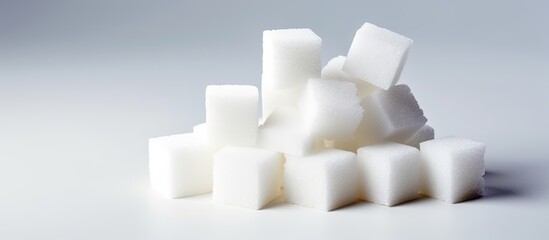 White sugar cubes arranged on a background of the same color