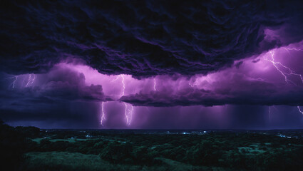 lightning in the purple night sky
