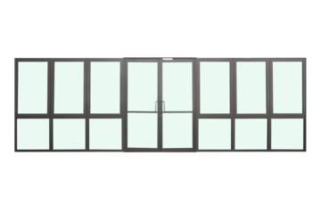 door frame with dark green glass taken from outside view