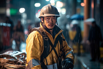 Hardhats and Raindrops: The Resilience of South Korean Construction Workers - Ai Generative