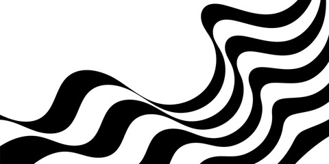 Black on white abstract perspective line stripes with 3d dimensional effect isolated on white.