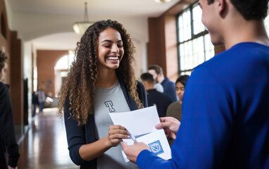 A teenager receiving an acceptance letter from a college.
