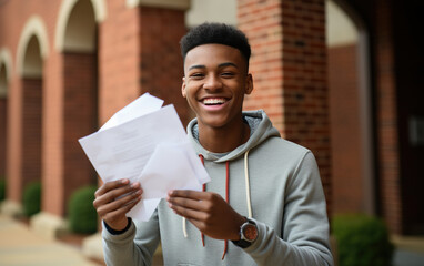 A teenager receiving an acceptance letter from a college.
