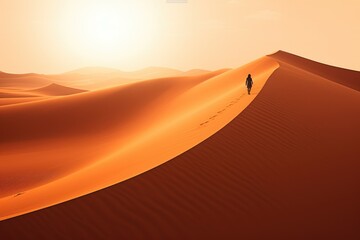 Fototapeta na wymiar Endless Horizons: Footprints in the Golden Sands of Sahara Desert - Ai Generative