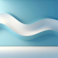 正方形背景。淡い青緑と白の曲線的な壁と平らな床がある抽象的な空間