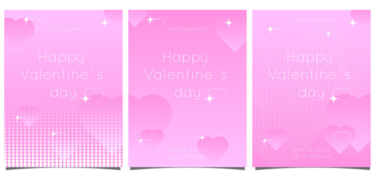 Happy Valentine's Day, decorate with trendy gradient heart,  vibrant y2k colourful background. set for design for greeting card, fashion, commercial, set banner