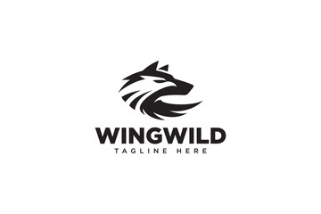 wolf with eagle shape negative space logo design for sport and gaming company
