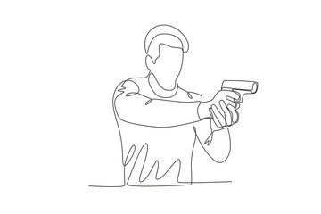 A man fires a gun. War one-line drawing