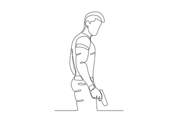 A young man fighting a war. War one-line drawing