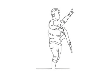 A man signaled to shoot. War one-line drawing