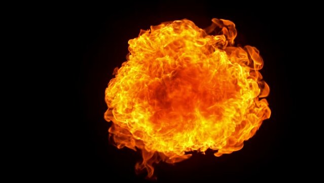 Super slow motion of fire explosion isolated on black background. Filmed on high speed cinema camera at 1000 fps