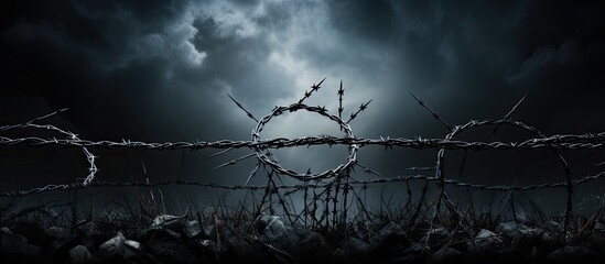 Barbed wire symbolizing violence war human rights violations dictatorship and totalitarian regime - obrazy, fototapety, plakaty