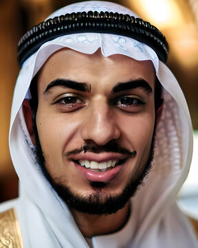 Peaceful Muslim man looking at camera