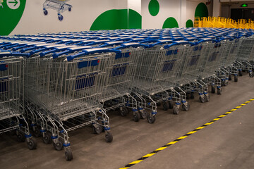 Row of Shopping Cart in Supermarket Store