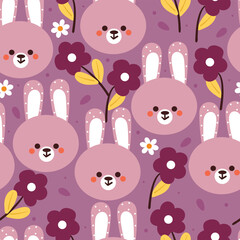 seamless pattern cartoon bunny and flower. cute animal wallpaper for textile, gift wrap paper