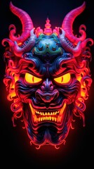 Beautiful japanese samurai oni mask neon and stylish