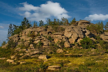 South of Western Siberia, Altai Krai. Bizarre rocky outcrops on the boundless steppes of Altai...