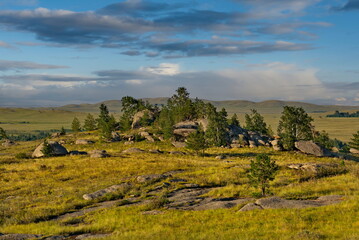 South of Western Siberia, Altai Krai. Bizarre rocky outcrops on the boundless steppes of Altai...